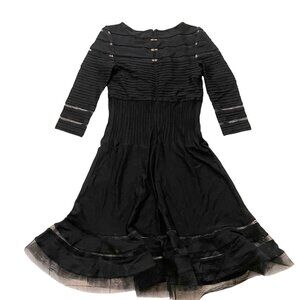 Tadashi Shoji Black Textured Dress Women’s M Sheer Detailing Three-Quarter Sleev